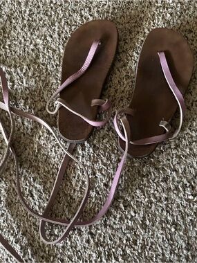 Women’s Mauve Wrap Sandals with Brown Footbed - Strappy Lace Up Style